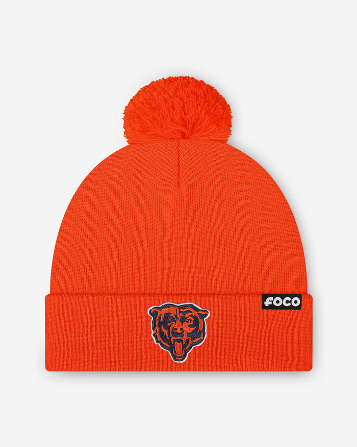 Chicago Bears Basic Primary Logo Pom Beanie FOCO Orange - FOCO.com