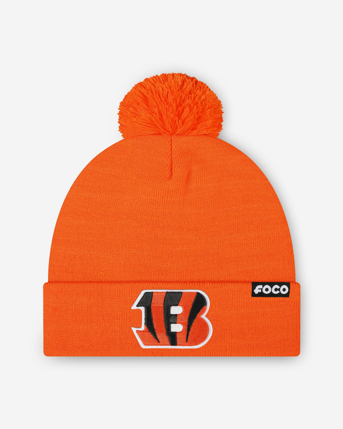 Cincinnati Bengals Basic Primary Logo Pom Beanie FOCO Orange - FOCO.com