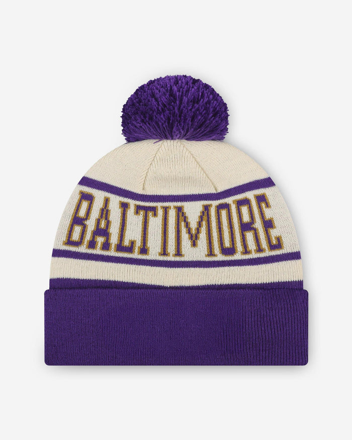 Baltimore Ravens Heritage Stripe Primary Logo Pom Beanie FOCO - FOCO.com