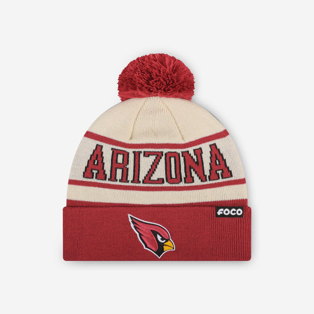 Arizona Cardinals Heritage Stripe Primary Logo Pom Beanie FOCO - FOCO.com