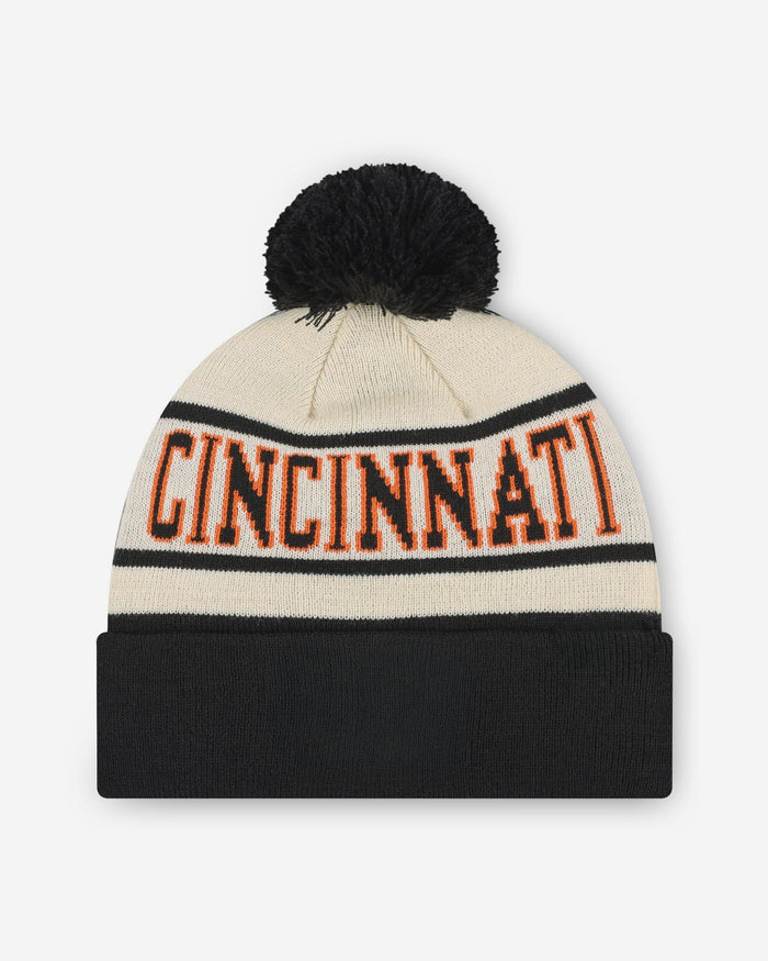 Cincinnati Bengals Heritage Stripe Primary Logo Pom Beanie FOCO - FOCO.com