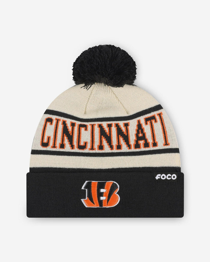 Cincinnati Bengals Heritage Stripe Primary Logo Pom Beanie FOCO - FOCO.com