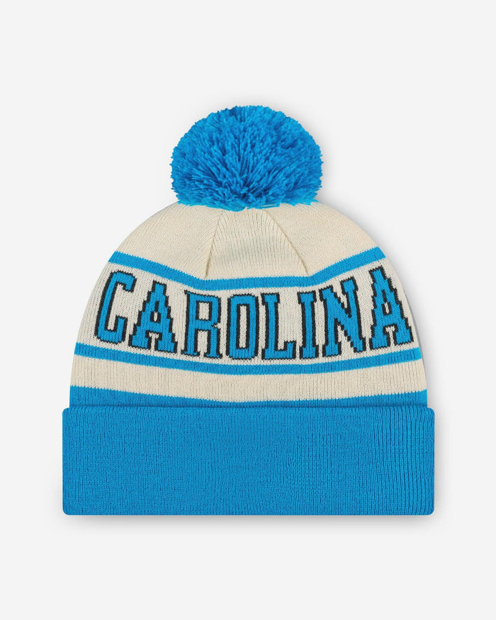 Carolina Panthers Heritage Stripe Primary Logo Pom Beanie FOCO - FOCO.com