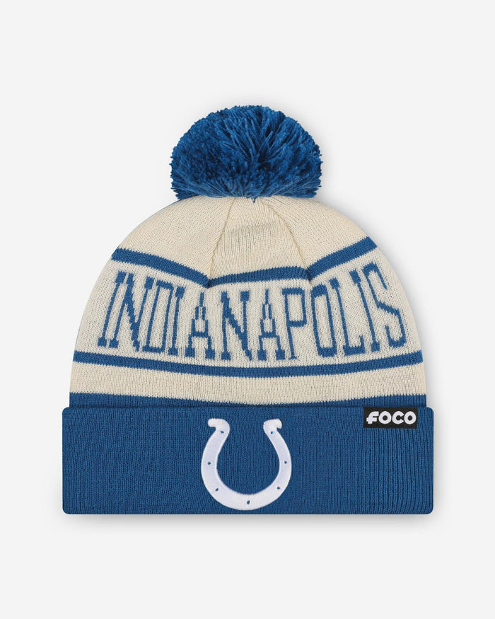 Indianapolis Colts Heritage Stripe Primary Logo Pom Beanie FOCO - FOCO.com