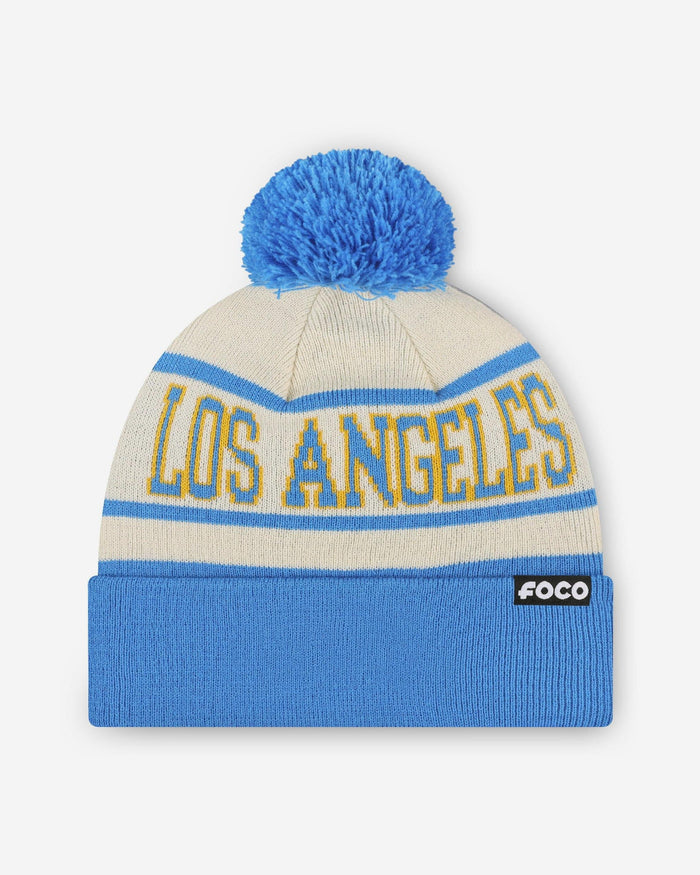 Los Angeles Chargers Heritage Stripe Primary Logo Pom Beanie FOCO - FOCO.com