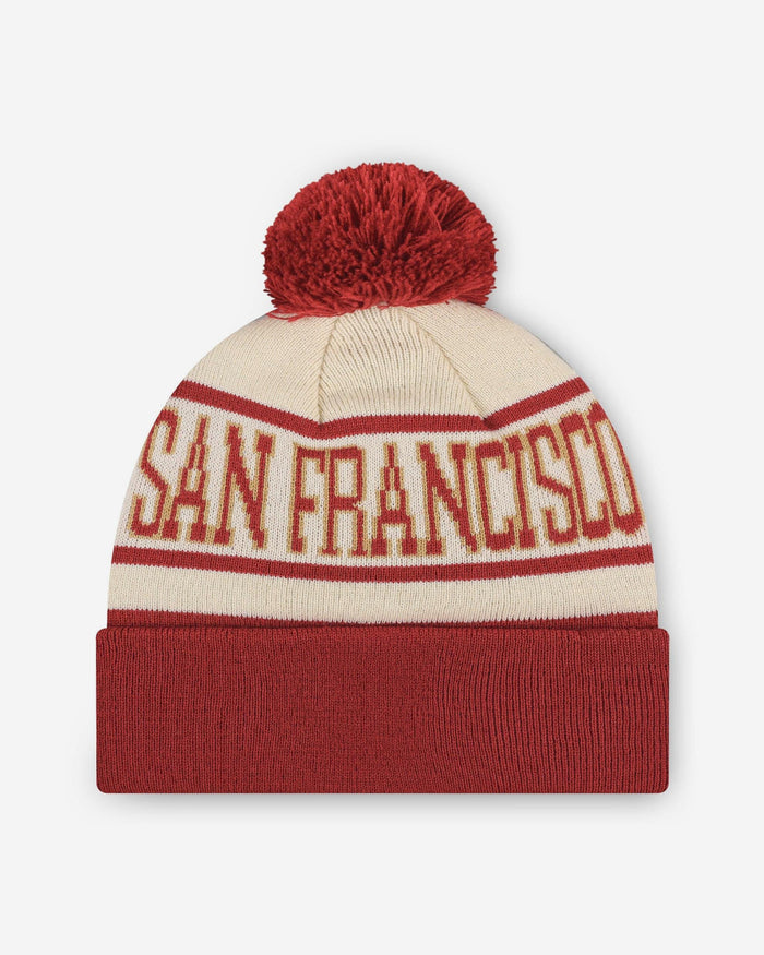 San Francisco 49ers Heritage Stripe Primary Logo Pom Beanie FOCO - FOCO.com