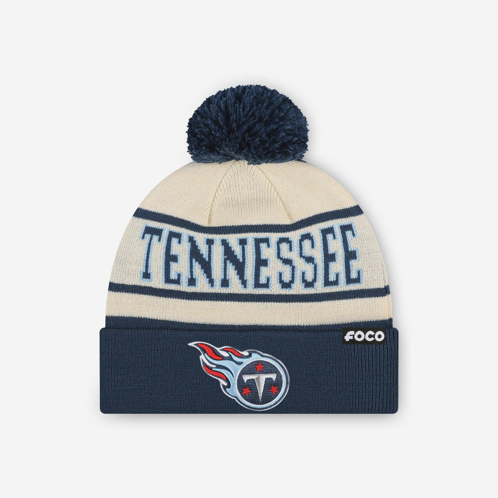 Tennessee Titans Heritage Stripe Primary Logo Pom Beanie FOCO - FOCO.com