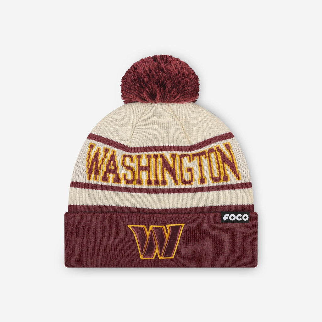 Washington Commanders Heritage Stripe Primary Logo Pom Beanie FOCO - FOCO.com
