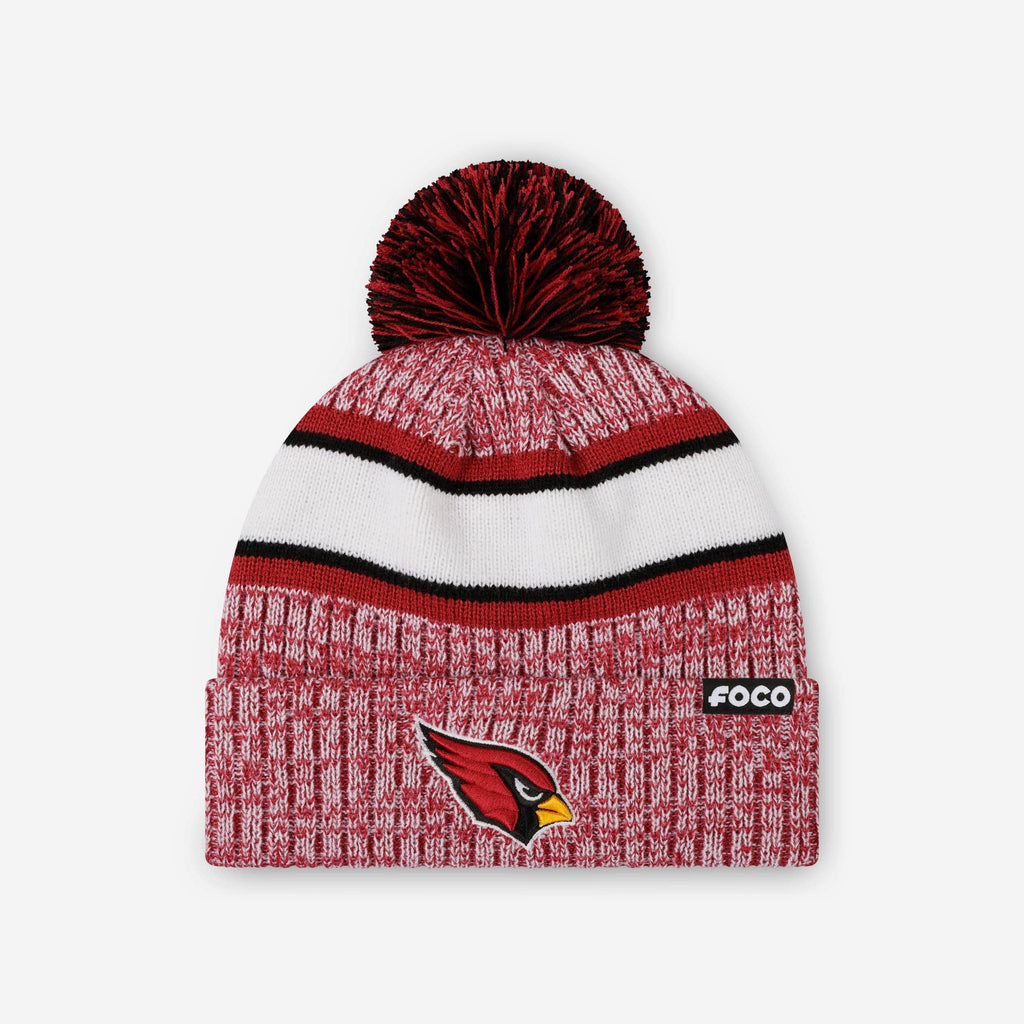 Arizona Cardinals Heather Team Stripe Lined Pom Beanie FOCO - FOCO.com