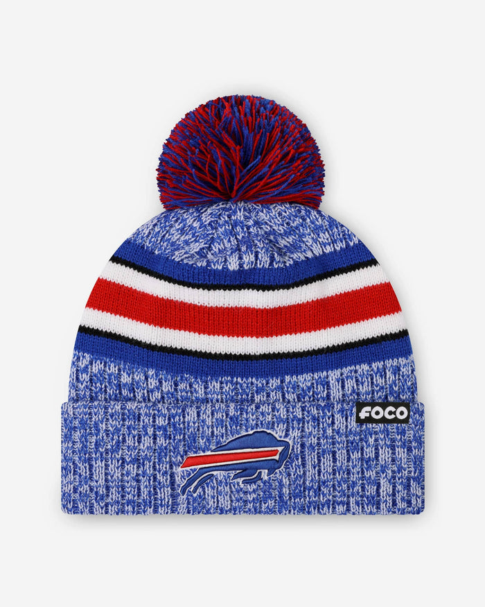 Buffalo Bills Heather Team Stripe Lined Pom Beanie FOCO - FOCO.com