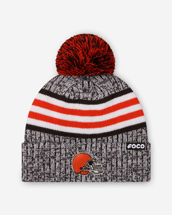 Cleveland Browns Heather Team Stripe Lined Pom Beanie FOCO - FOCO.com