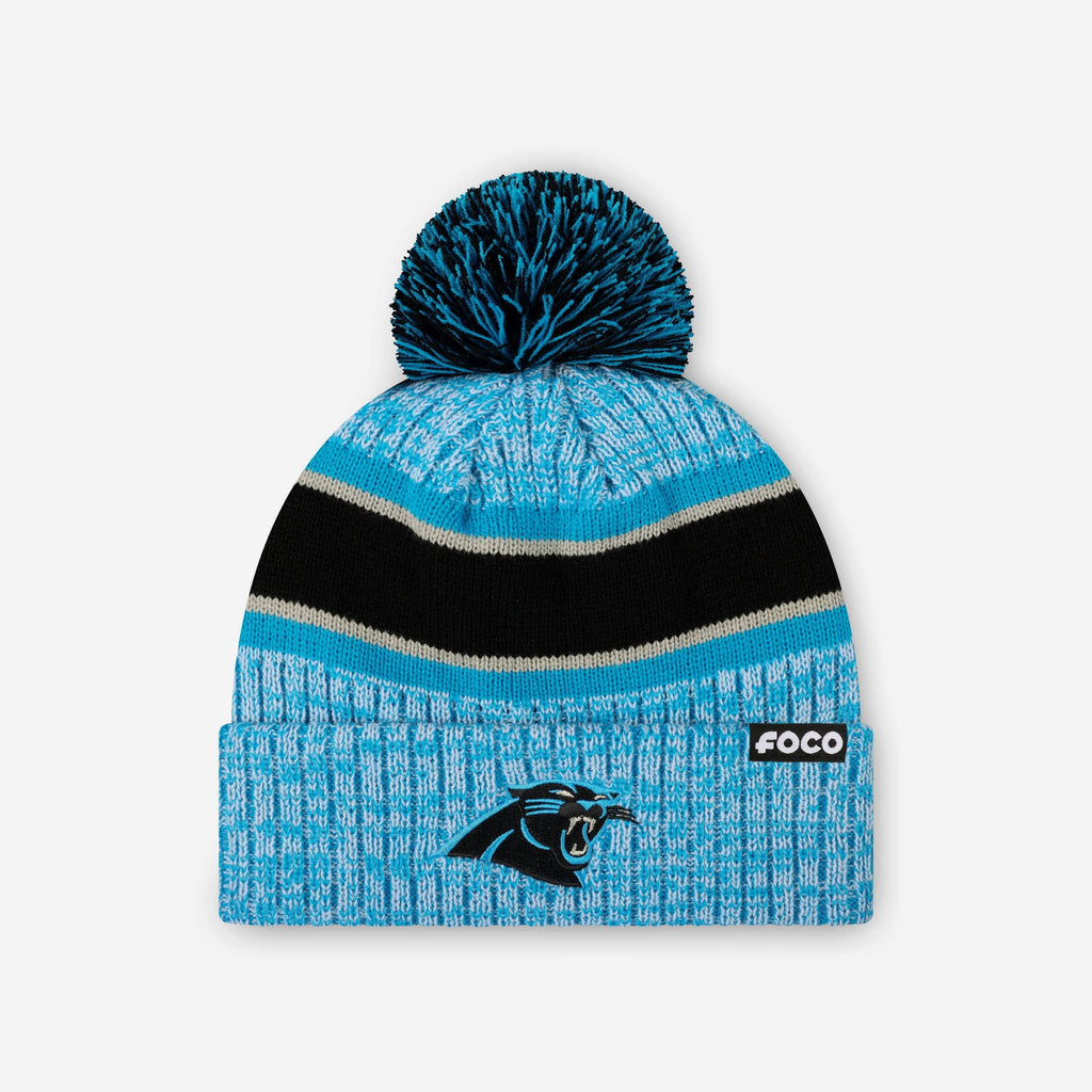 Carolina Panthers Heather Team Stripe Lined Pom Beanie FOCO - FOCO.com