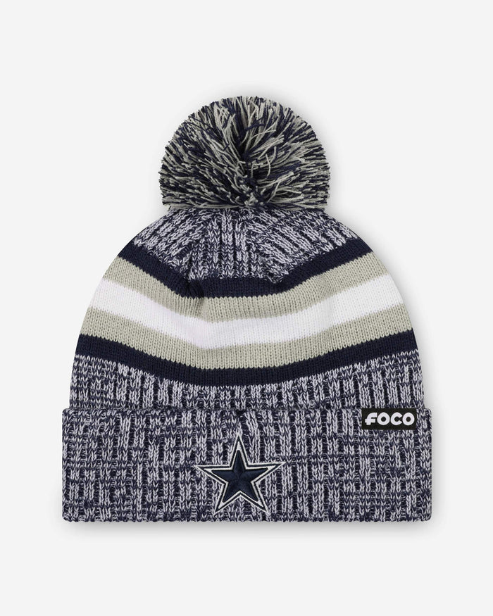 Dallas Cowboys Heather Team Stripe Lined Pom Beanie FOCO - FOCO.com