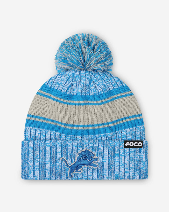 Detroit Lions Heather Team Stripe Lined Pom Beanie FOCO - FOCO.com