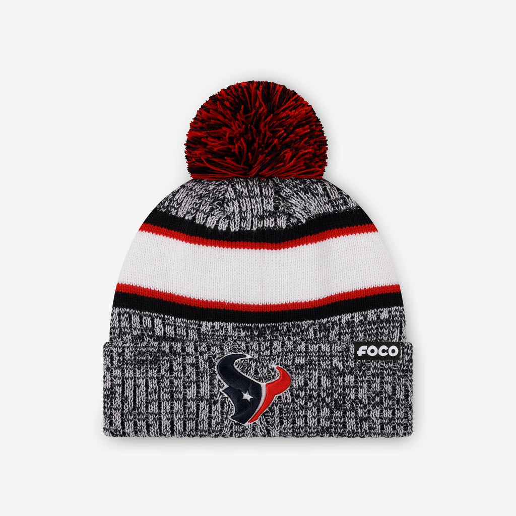 Houston Texans Heather Team Stripe Lined Pom Beanie FOCO - FOCO.com