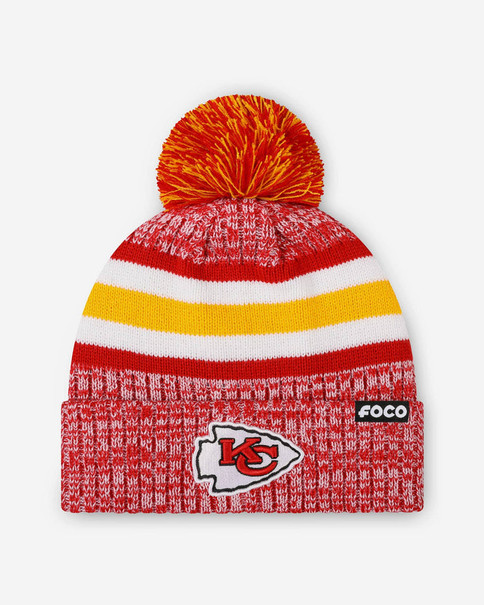 Kansas City Chiefs Heather Team Stripe Lined Pom Beanie FOCO - FOCO.com