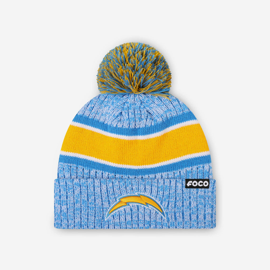 Los Angeles Chargers Heather Team Stripe Lined Pom Beanie FOCO - FOCO.com