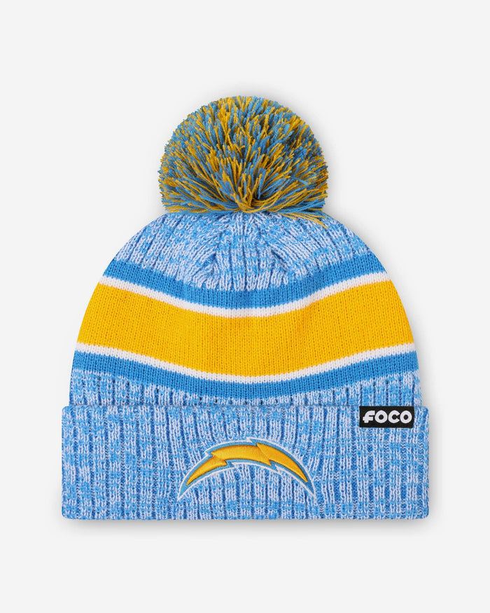 Los Angeles Chargers Heather Team Stripe Lined Pom Beanie FOCO - FOCO.com