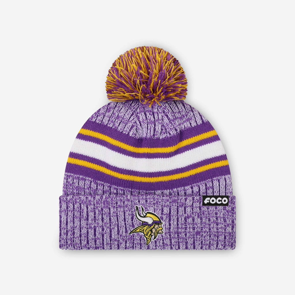 Minnesota Vikings Heather Team Stripe Lined Pom Beanie FOCO - FOCO.com