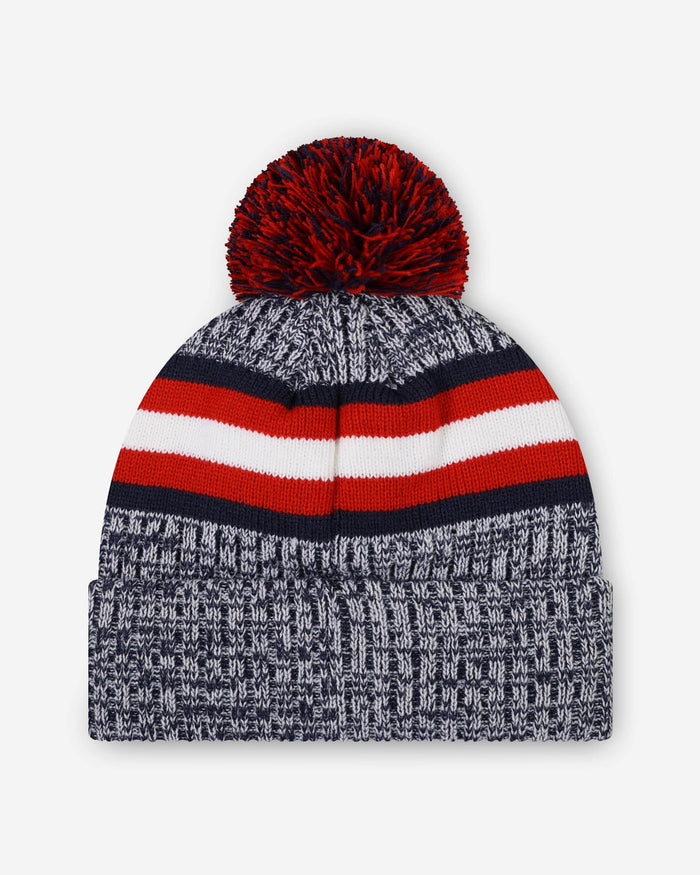 New England Patriots Heather Team Stripe Lined Pom Beanie FOCO - FOCO.com