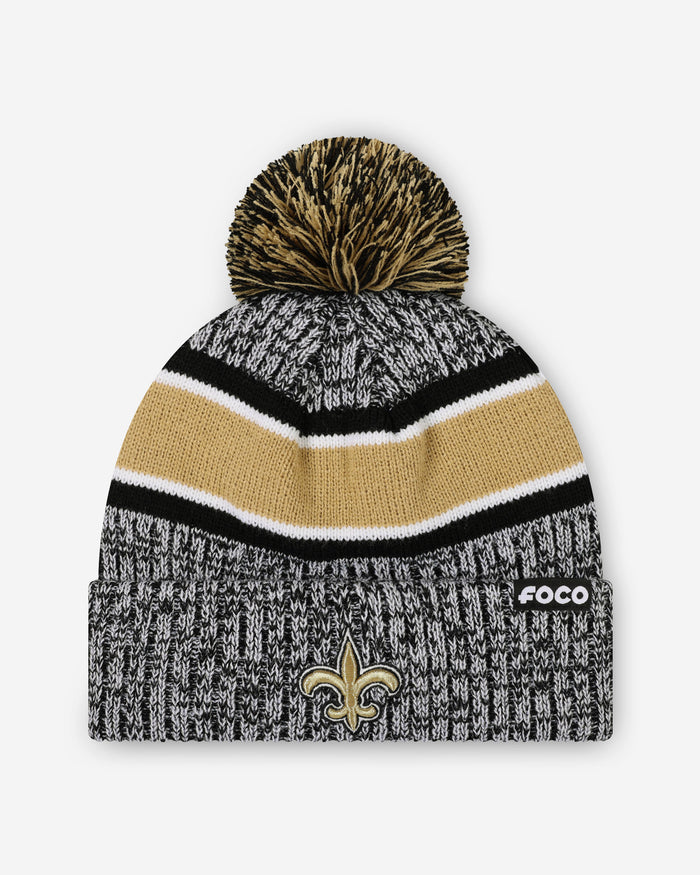 New Orleans Saints Heather Team Stripe Lined Pom Beanie FOCO - FOCO.com