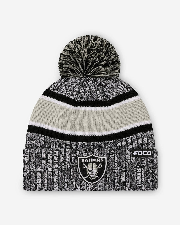 Las Vegas Raiders Heather Team Stripe Lined Pom Beanie FOCO - FOCO.com