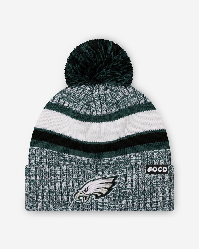 Philadelphia Eagles Heather Team Stripe Lined Pom Beanie FOCO - FOCO.com