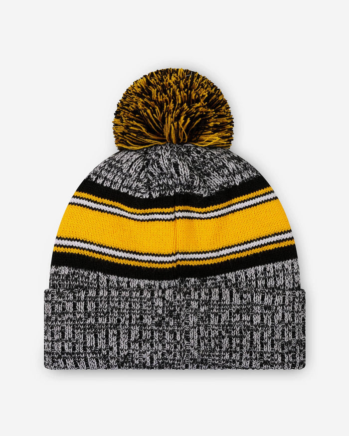 Pittsburgh Steelers Heather Team Stripe Lined Pom Beanie FOCO - FOCO.com