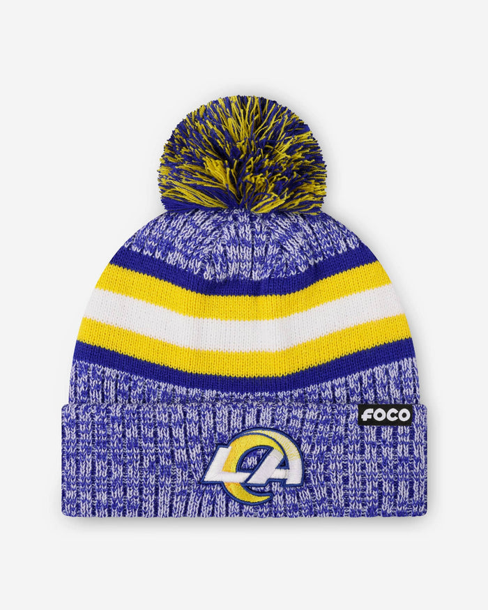 Los Angeles Rams Heather Team Stripe Lined Pom Beanie FOCO - FOCO.com