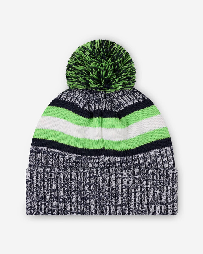 Seattle Seahawks Heather Team Stripe Lined Pom Beanie FOCO - FOCO.com