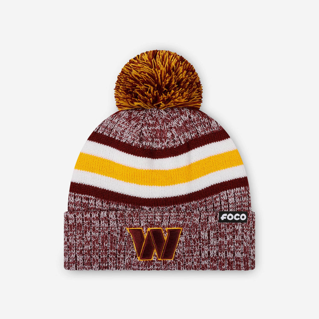 Washington Commanders Heather Team Stripe Lined Pom Beanie FOCO - FOCO.com