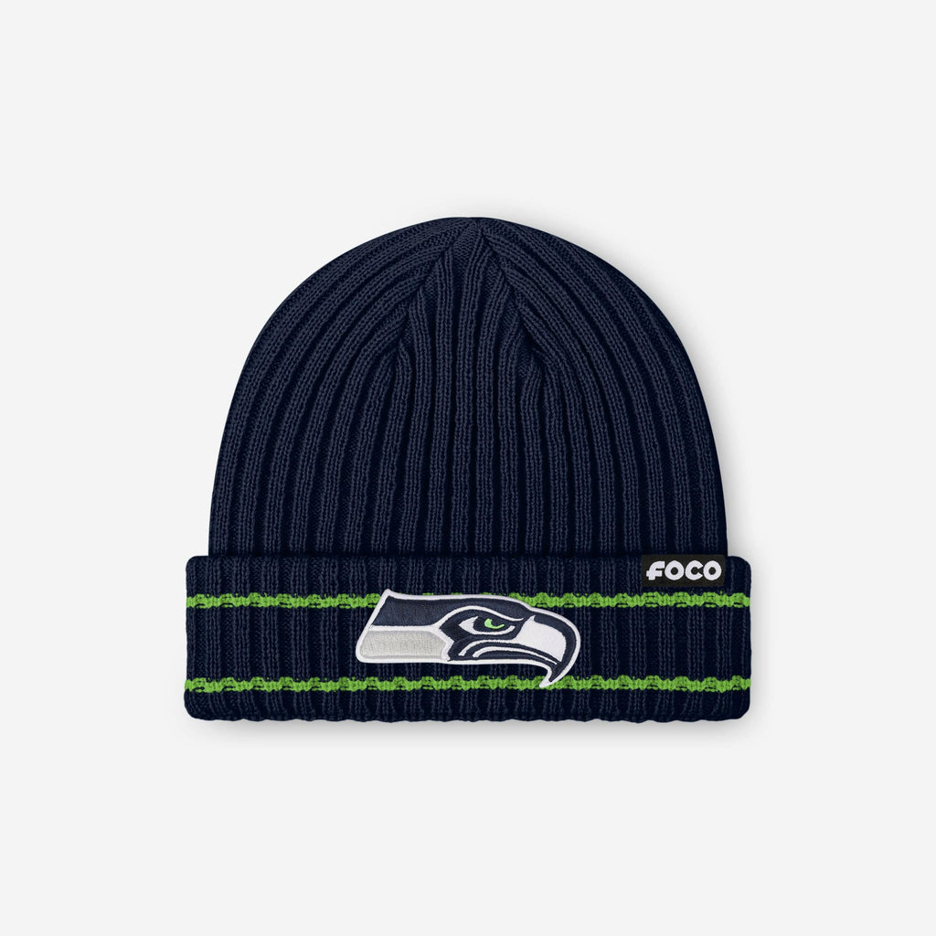 Seattle Seahawks Primary Logo Ribbed Beanie FOCO - FOCO.com