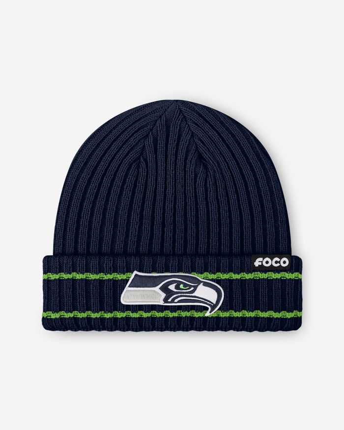 Seattle Seahawks Primary Logo Ribbed Beanie FOCO - FOCO.com