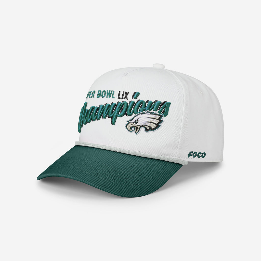 Philadelphia Eagles Super Bowl LIX Champions Monty Script Marquee RF Cap FOCO - FOCO.com