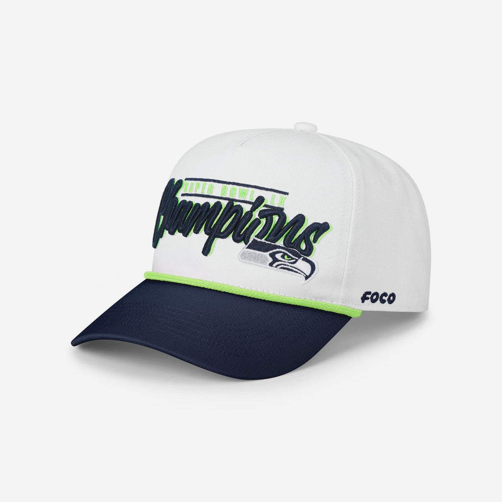 Seattle Seahawks Super Bowl LX Champions Monty Script Marquee RF Cap FOCO - FOCO.com