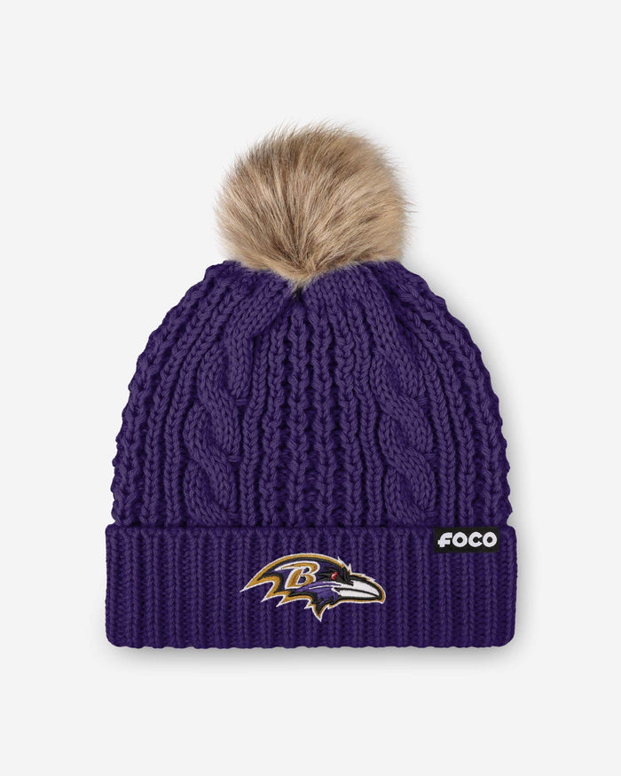 Baltimore Ravens Womens Faux Fur Pom Beanie FOCO - FOCO.com