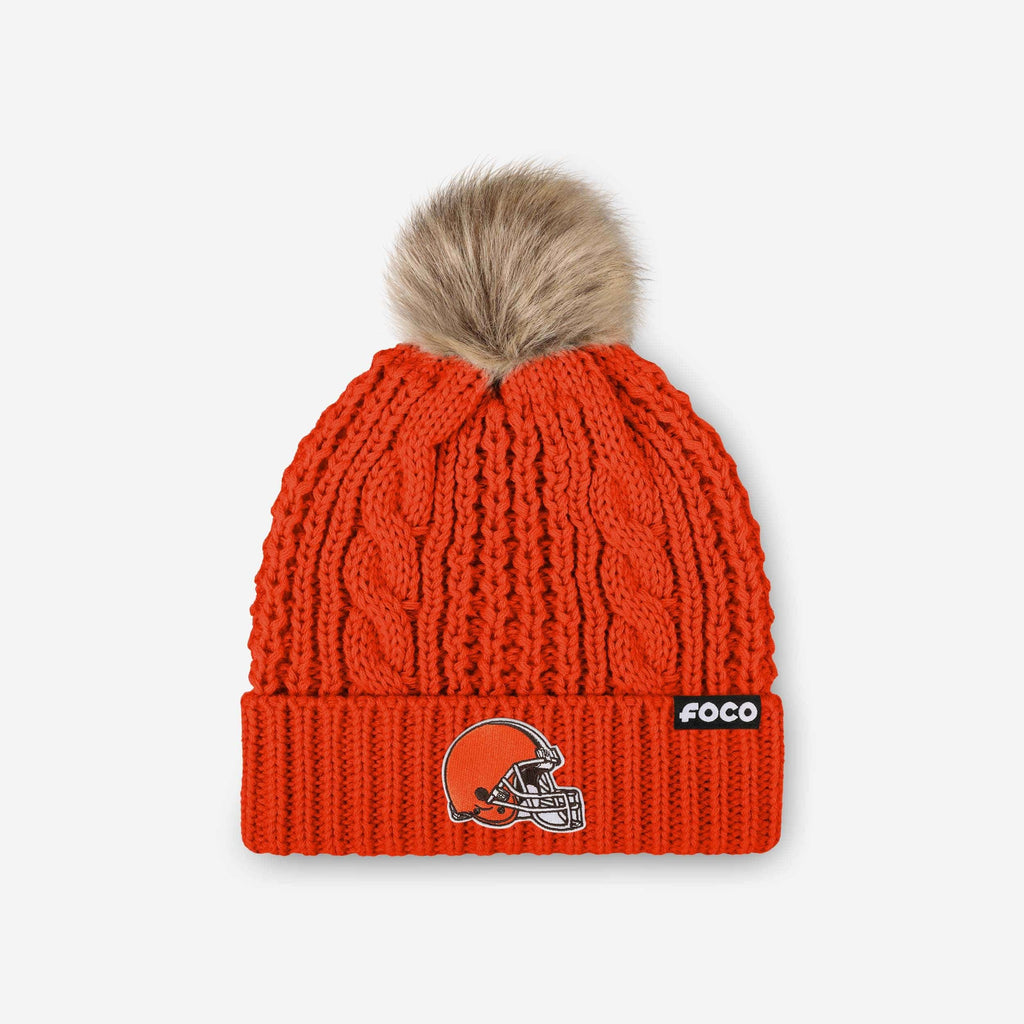 Cleveland Browns Womens Faux Fur Pom Beanie FOCO - FOCO.com