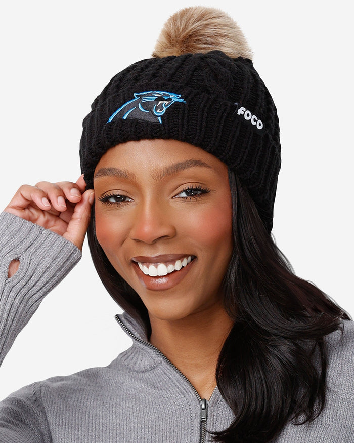 Carolina Panthers Womens Faux Fur Pom Beanie FOCO - FOCO.com