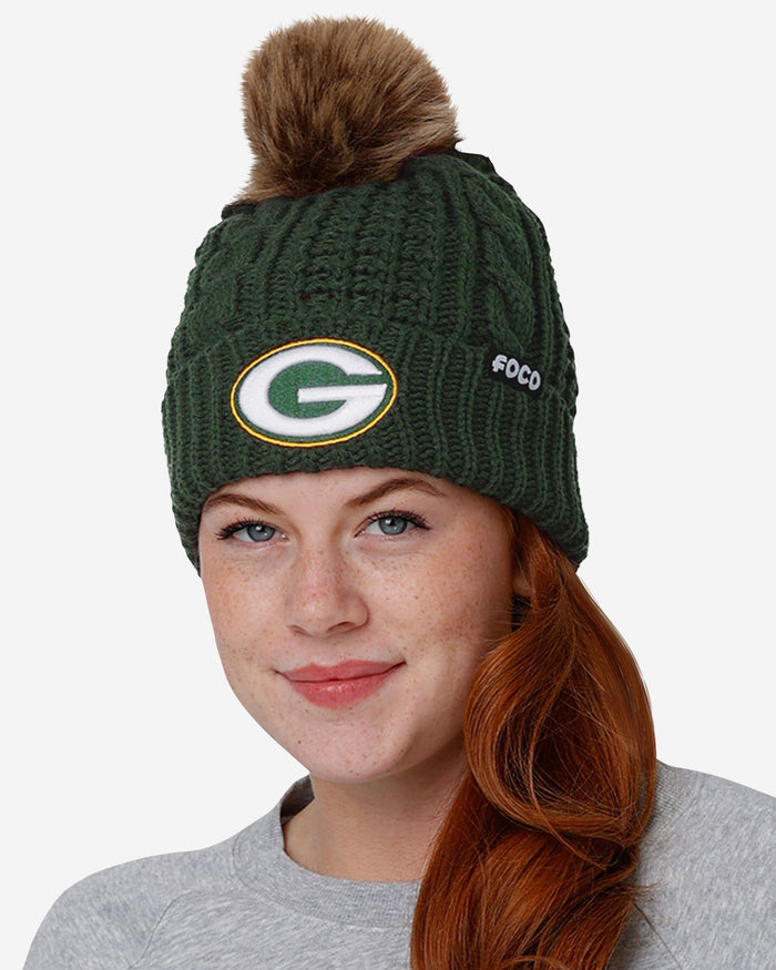 Green Bay Packers Womens Faux Fur Pom Beanie FOCO - FOCO.com