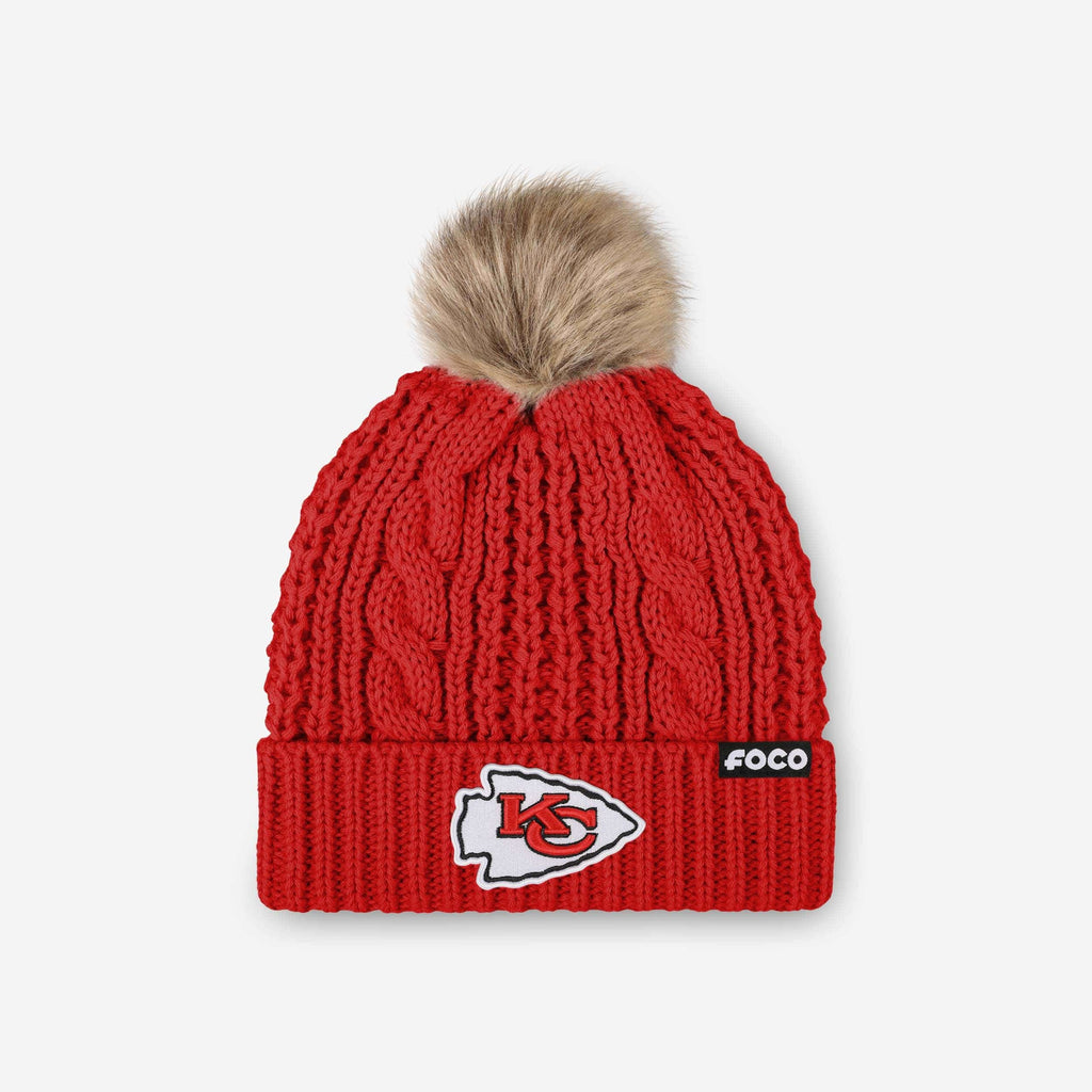 Kansas City Chiefs Womens Faux Fur Pom Beanie FOCO - FOCO.com