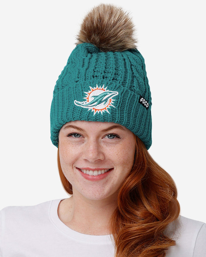 Miami Dolphins Womens Faux Fur Pom Beanie FOCO - FOCO.com