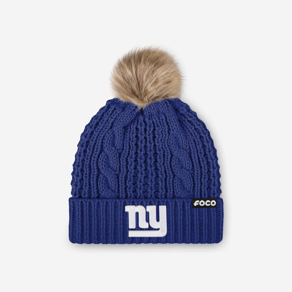 New York Giants Womens Faux Fur Pom Beanie FOCO - FOCO.com