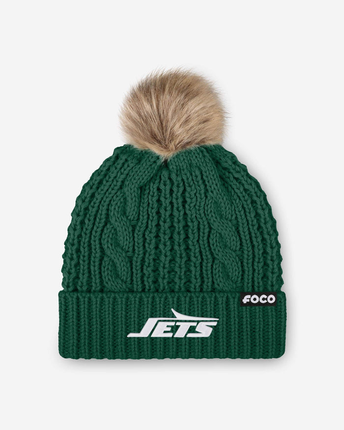 New York Jets Womens Faux Fur Pom Beanie FOCO - FOCO.com