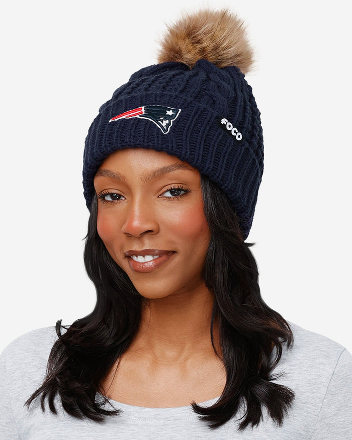 New England Patriots Womens Faux Fur Pom Beanie FOCO - FOCO.com