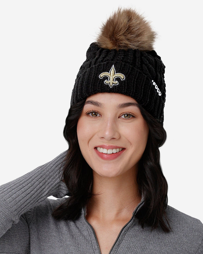 New Orleans Saints Womens Faux Fur Pom Beanie FOCO - FOCO.com