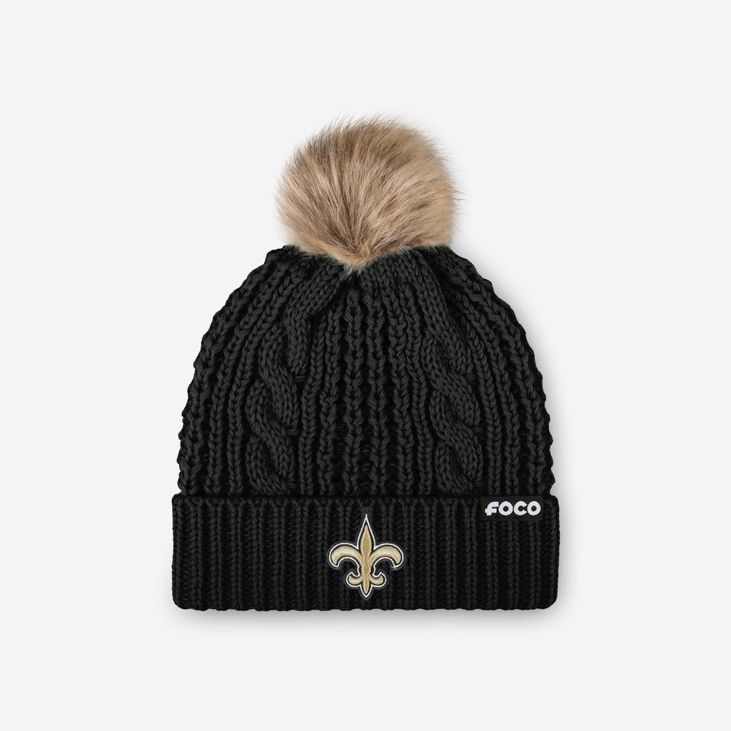 New Orleans Saints Womens Faux Fur Pom Beanie FOCO - FOCO.com