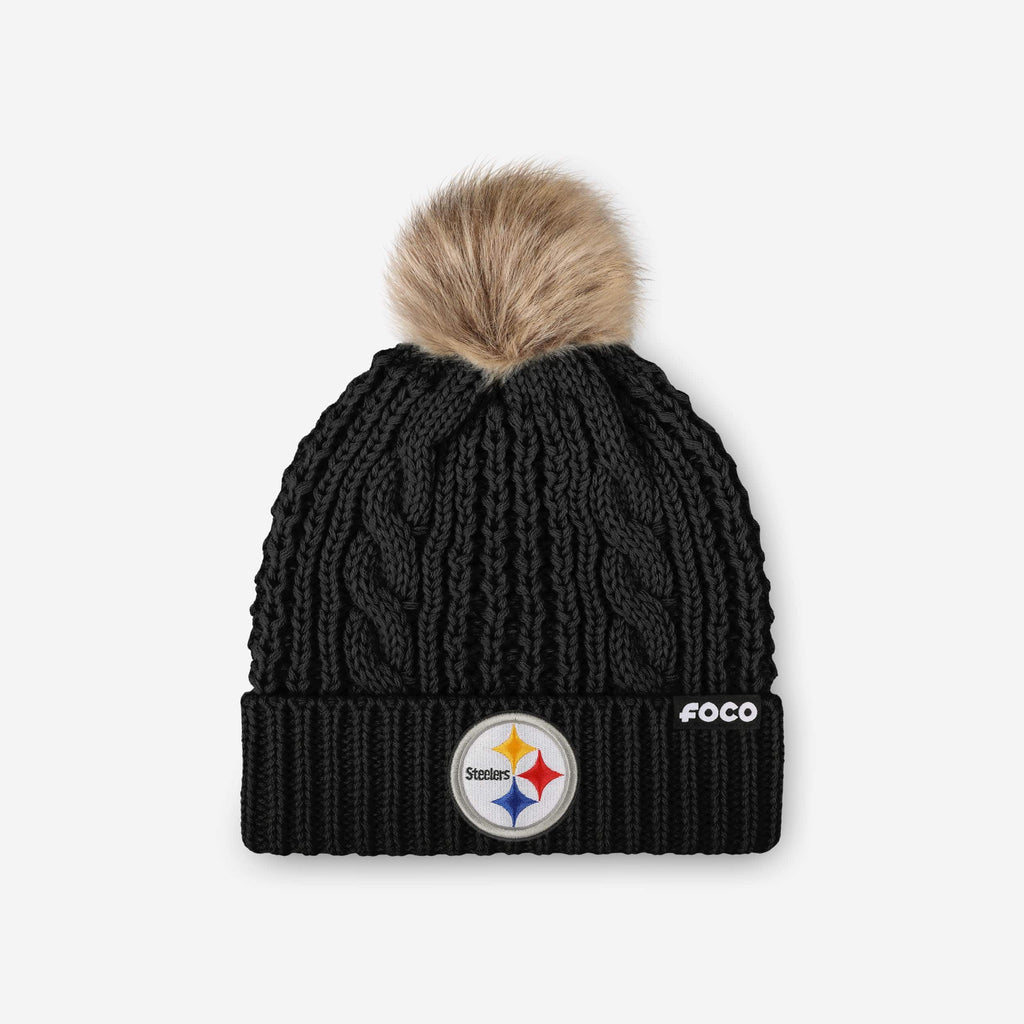 Pittsburgh Steelers Womens Faux Fur Pom Beanie FOCO - FOCO.com