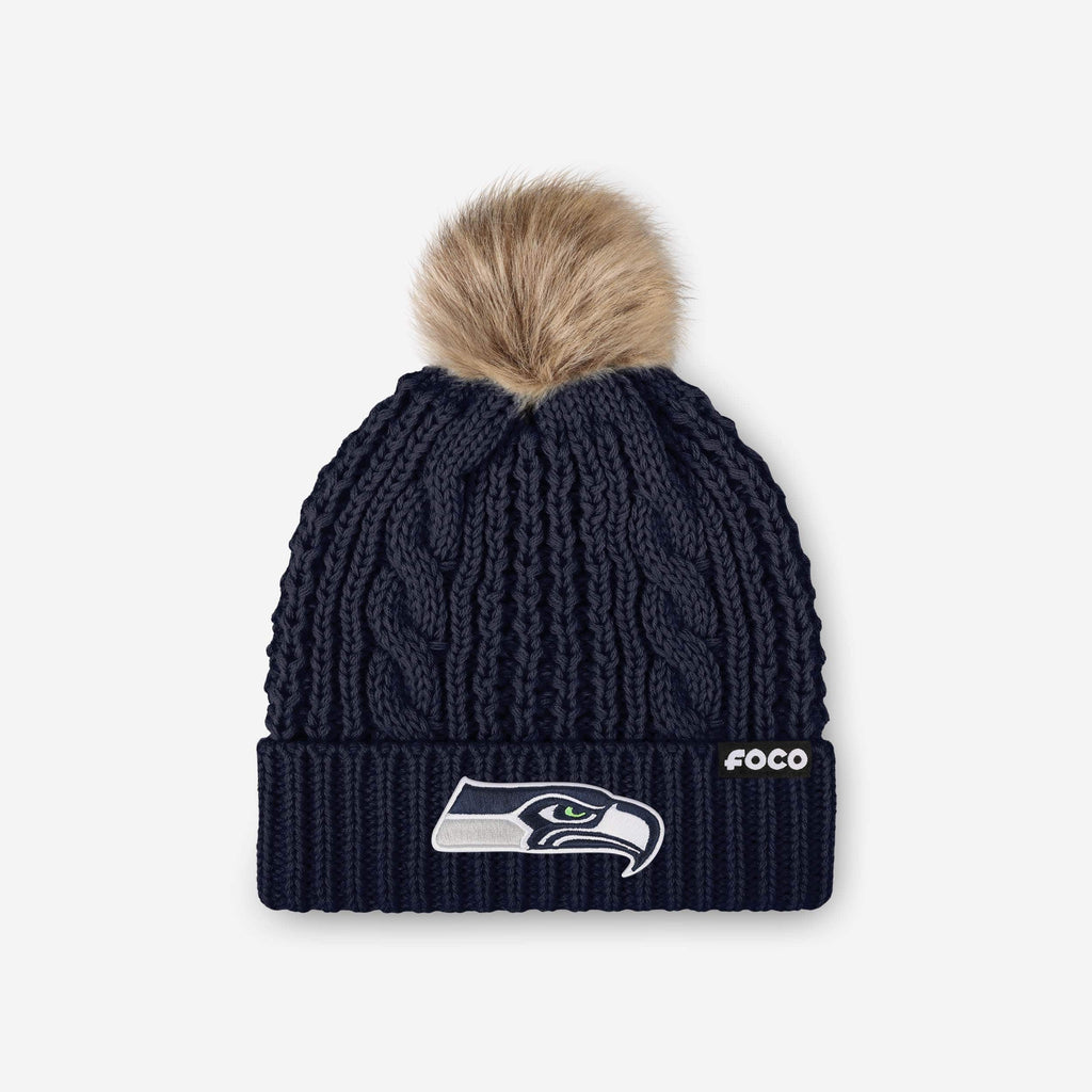 Seattle Seahawks Womens Faux Fur Pom Beanie FOCO - FOCO.com