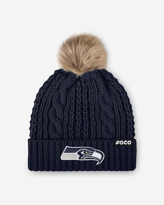 Seattle Seahawks Womens Faux Fur Pom Beanie FOCO - FOCO.com