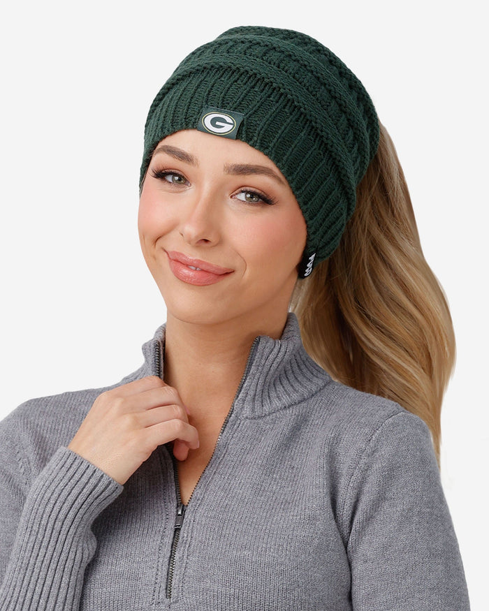 Green Bay Packers Womens Solid Ponytail Beanie